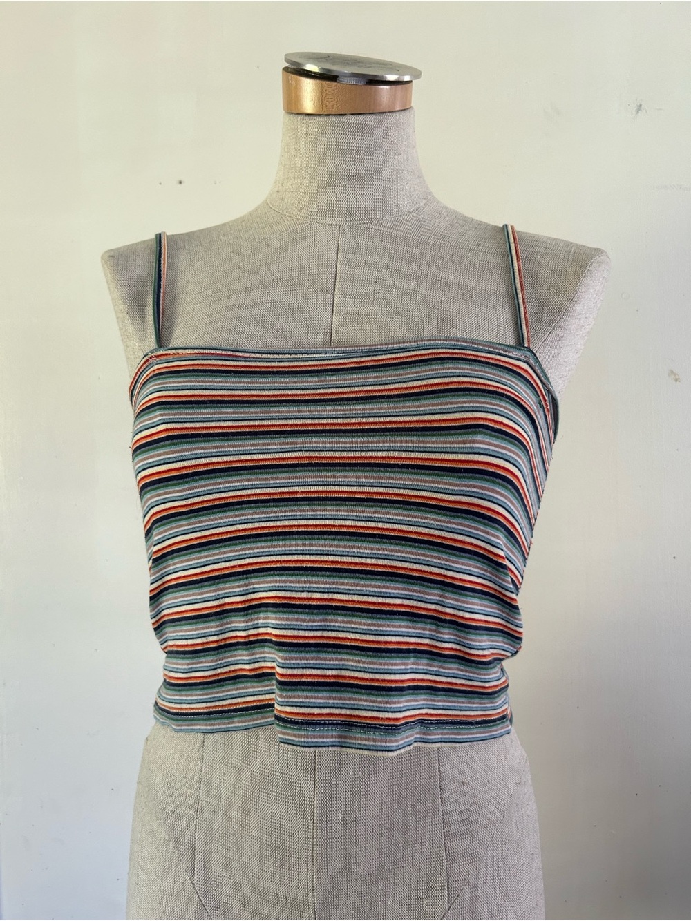 Striped Spaghetti Strap Crop Top - Multicolor